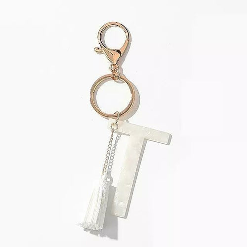 Tasseled Initial Key Chain, White