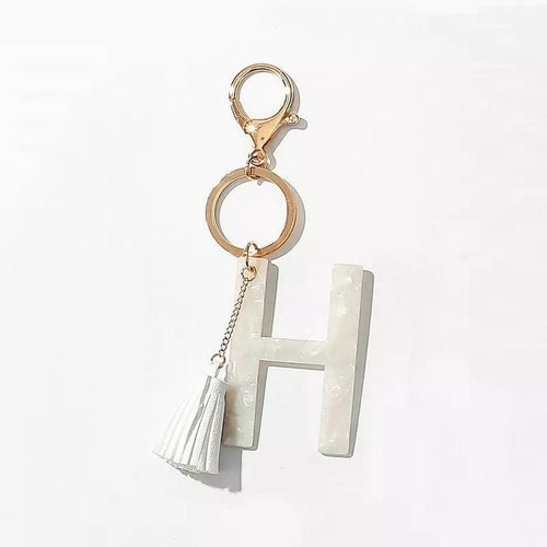 Tasseled Initial Key Chain, White