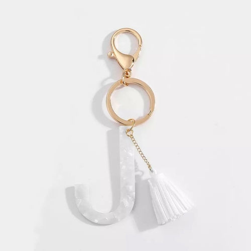 Tasseled Initial Key Chain, White