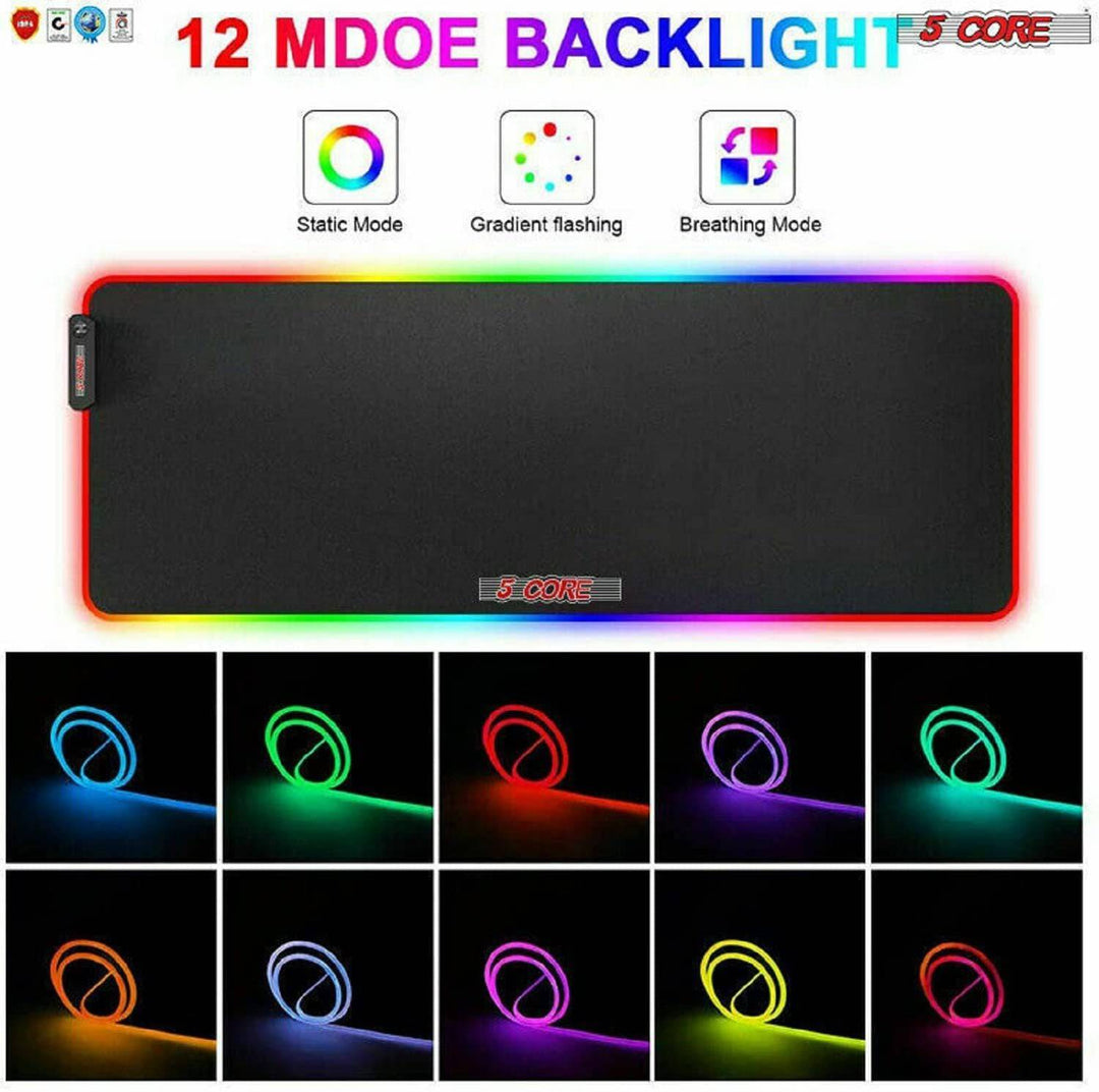 5 Core Large RGB Gaming Mouse Pad Extended Soft Gaming LED Mouse Pad