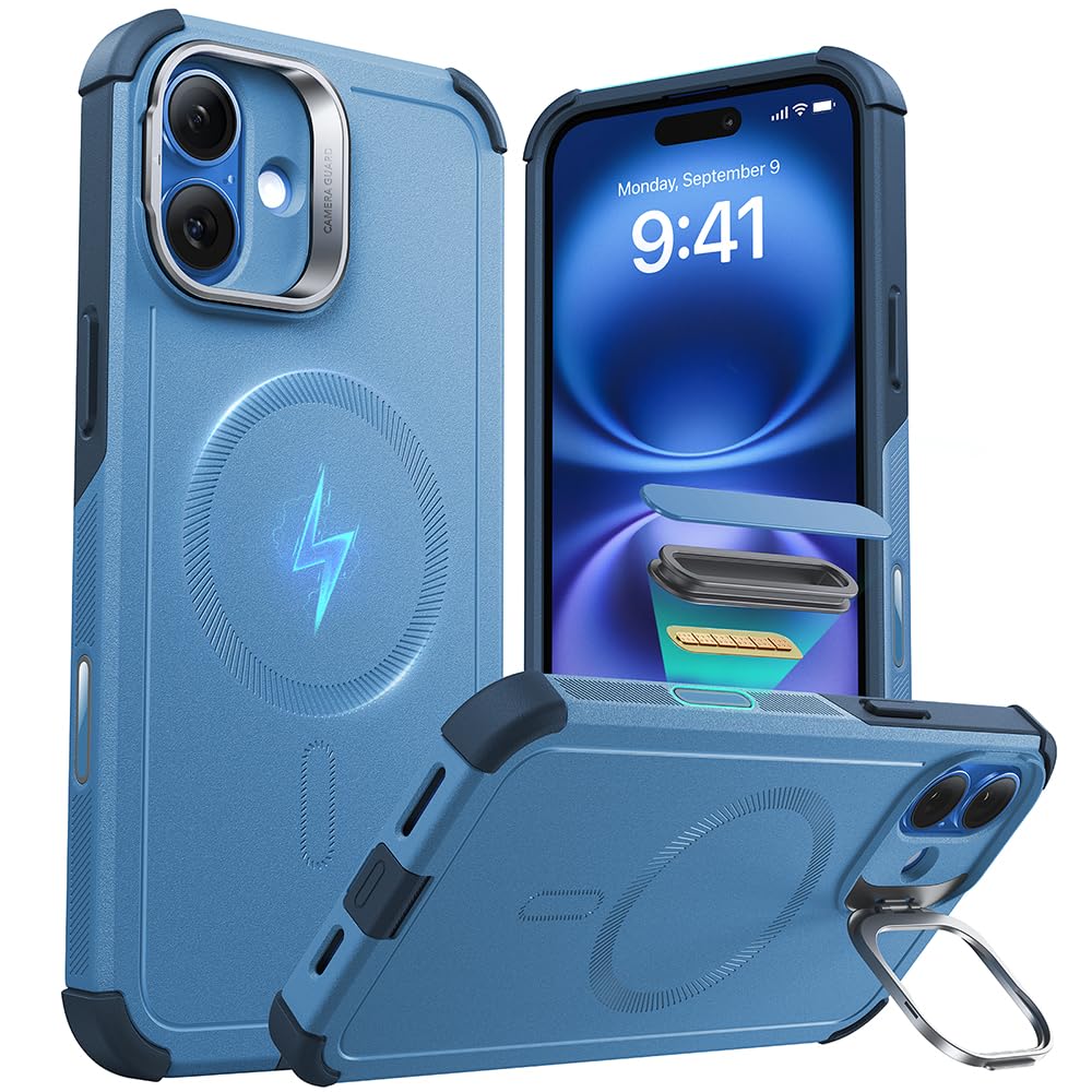 ESR for iPhone 17 Pro Max Case with Stash Stand, 7X Military-Grade Drop Protection with Camera Control, Shock-Absorbing Phone Rugged Cover, Compatible with MagSafe Accessories, Cyber Series, Black