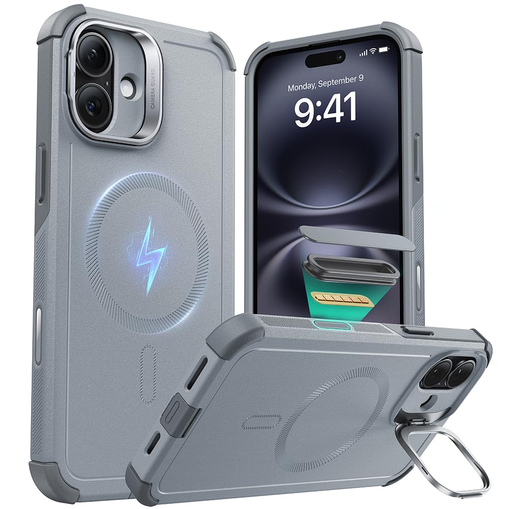 ESR for iPhone 17 Pro Max Case with Stash Stand, 7X Military-Grade Drop Protection with Camera Control, Shock-Absorbing Phone Rugged Cover, Compatible with MagSafe Accessories, Cyber Series, Black