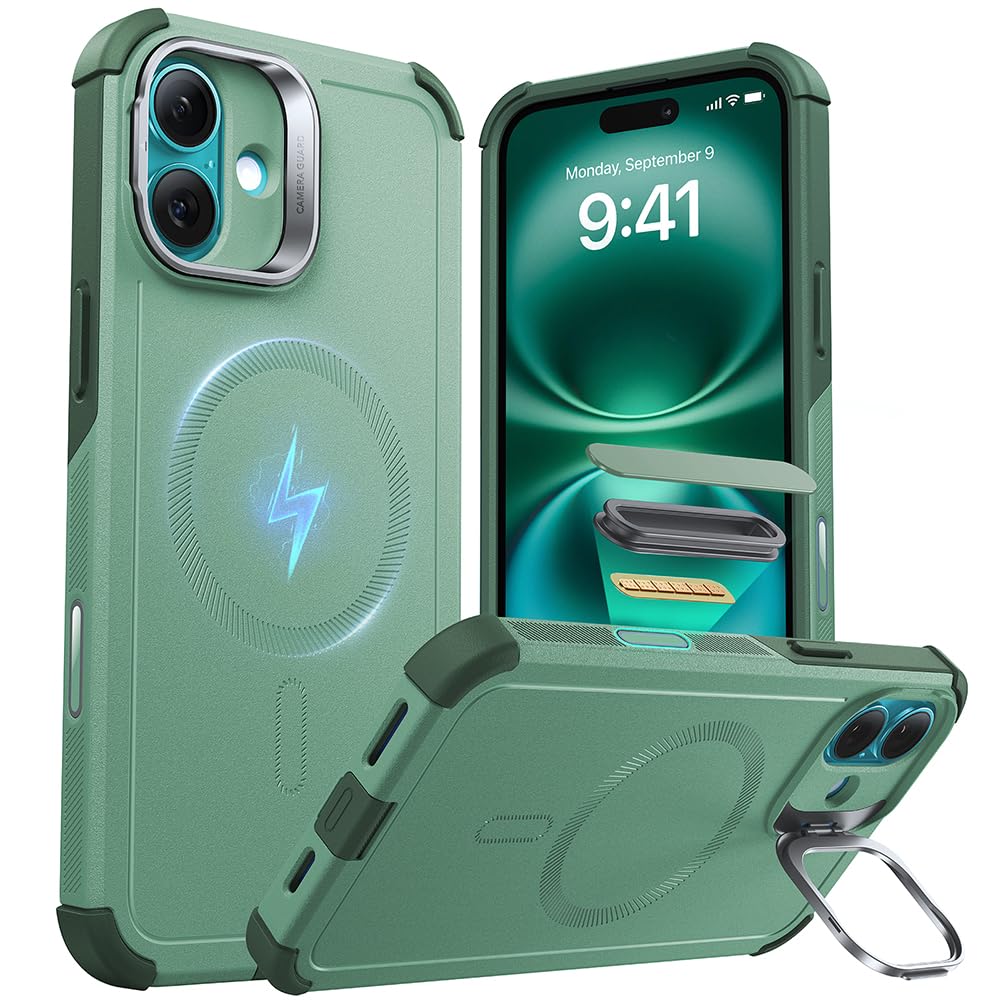 ESR for iPhone 17 Pro Max Case with Stash Stand, 7X Military-Grade Drop Protection with Camera Control, Shock-Absorbing Phone Rugged Cover, Compatible with MagSafe Accessories, Cyber Series, Black