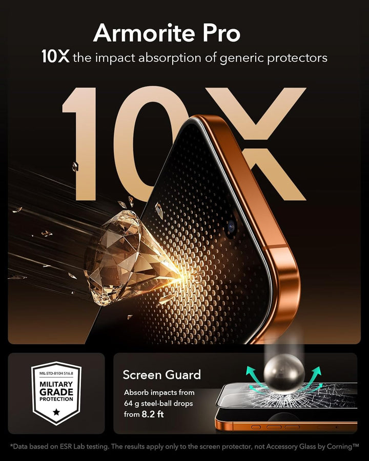 ESR Accessory Glass by Corning™ 3 Pack 9H+ Glass for iPhone 17 Pro Max Screen Protector, Military Grade Shatterproof & Durable with UltraFit Tray