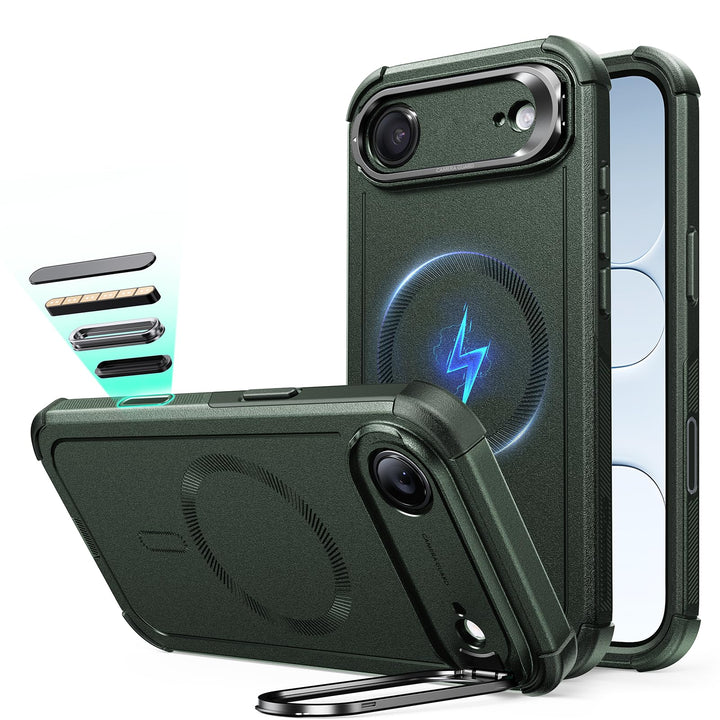 ESR for iPhone 17 Pro Max Case with Stash Stand, 7X Military-Grade Drop Protection with Camera Control, Shock-Absorbing Phone Rugged Cover, Compatible with MagSafe Accessories, Cyber Series, Black