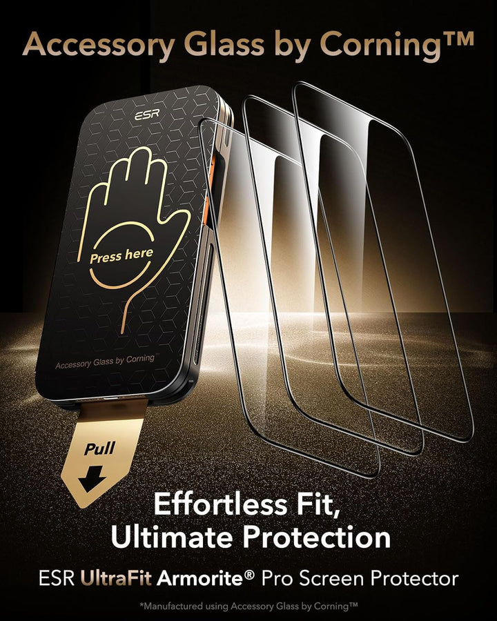 ESR Accessory Glass by Corning™ 3 Pack 9H+ Glass for iPhone 17 Pro Max Screen Protector, Military Grade Shatterproof & Durable with UltraFit Tray