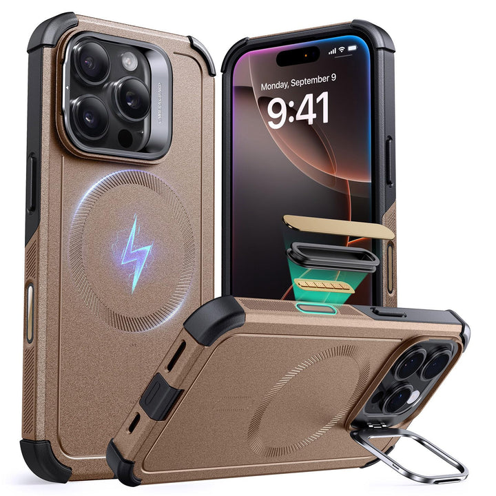 ESR for iPhone 17 Pro Max Case with Stash Stand, 7X Military-Grade Drop Protection with Camera Control, Shock-Absorbing Phone Rugged Cover, Compatible with MagSafe Accessories, Cyber Series, Black