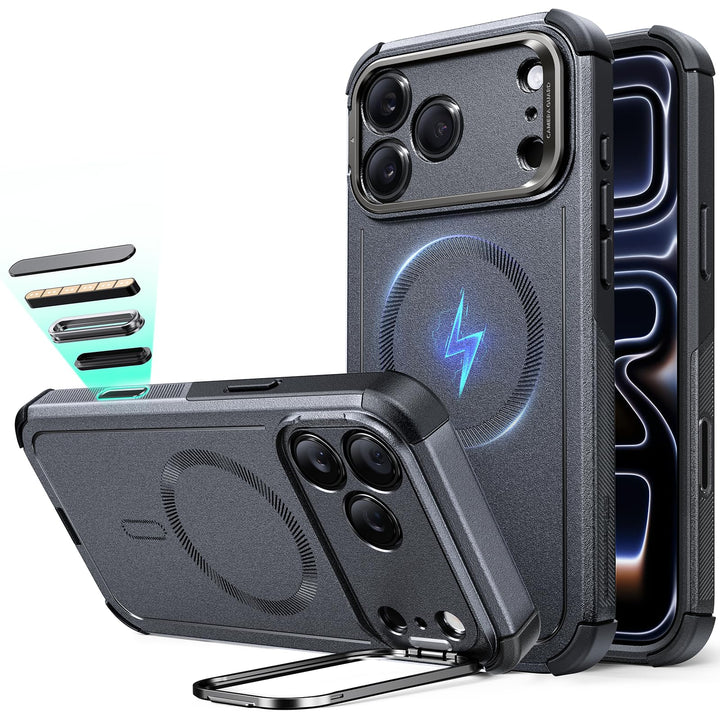 ESR for iPhone 17 Pro Max Case with Stash Stand, 7X Military-Grade Drop Protection with Camera Control, Shock-Absorbing Phone Rugged Cover, Compatible with MagSafe Accessories, Cyber Series, Black