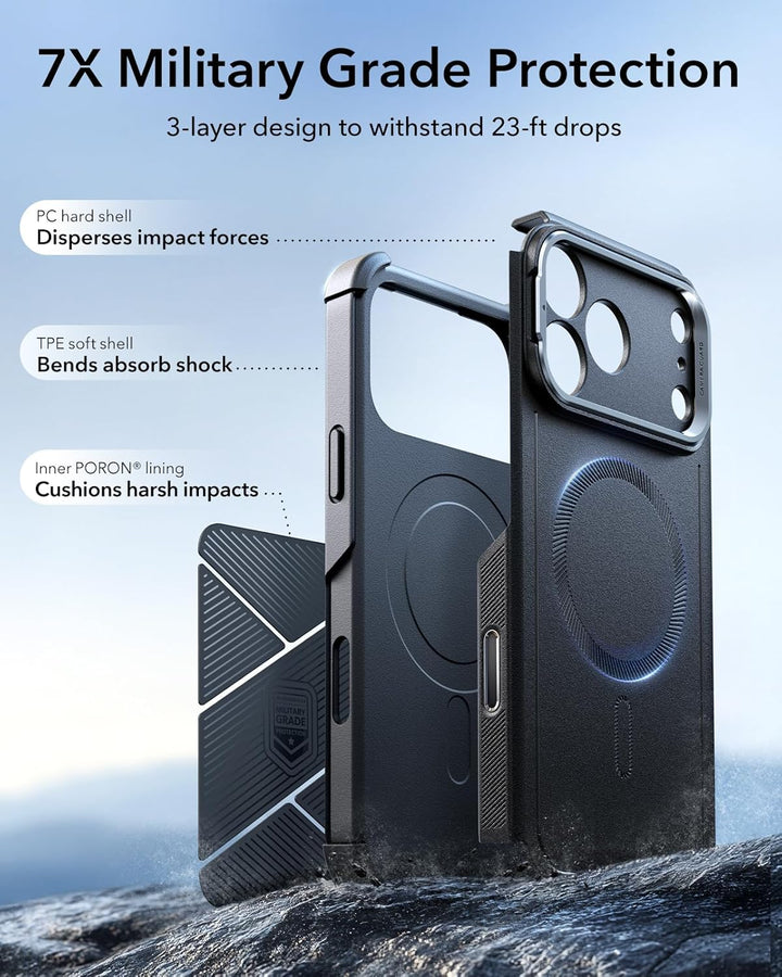 ESR for iPhone 17 Pro Max Case with Stash Stand, 7X Military-Grade Drop Protection with Camera Control, Shock-Absorbing Phone Rugged Cover, Compatible with MagSafe Accessories, Cyber Series, Black