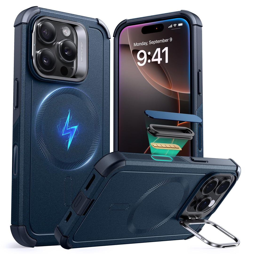 ESR for iPhone 17 Pro Max Case with Stash Stand, 7X Military-Grade Drop Protection with Camera Control, Shock-Absorbing Phone Rugged Cover, Compatible with MagSafe Accessories, Cyber Series, Black