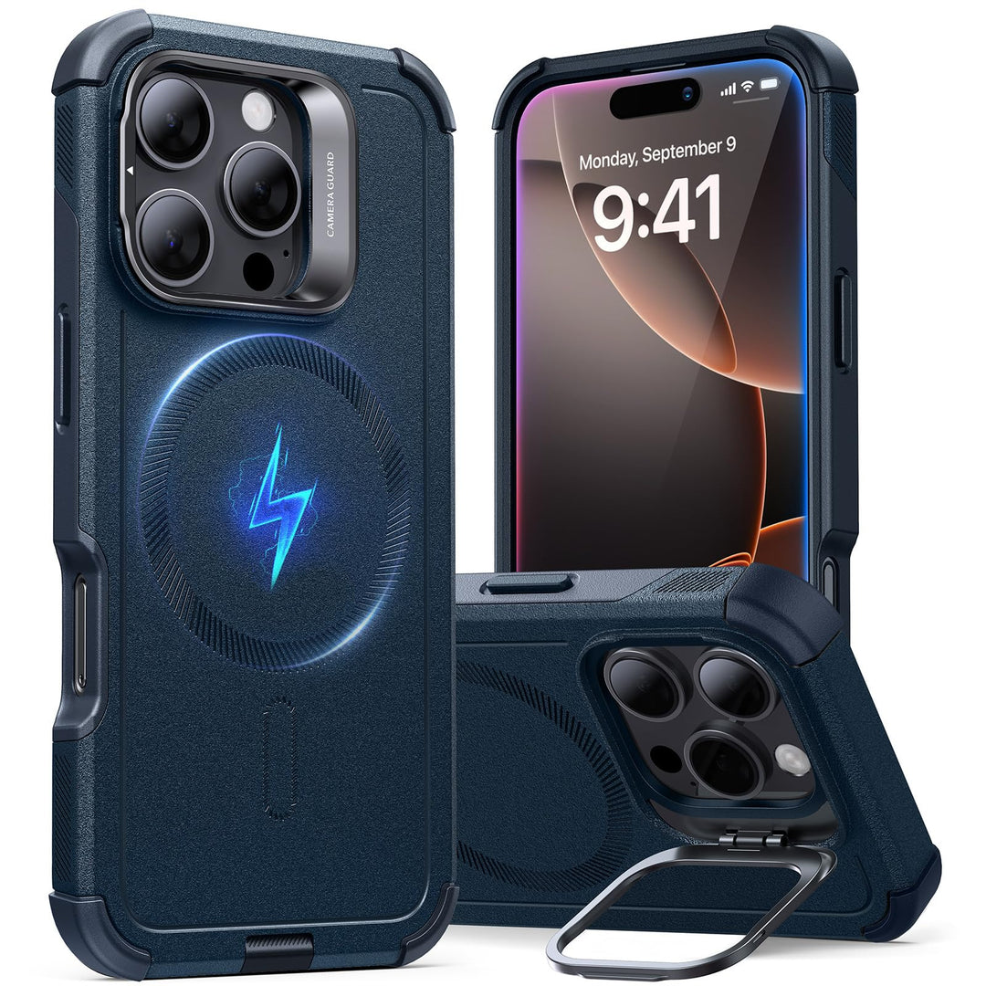 ESR for iPhone 17 Pro Max Case with Stash Stand, 7X Military-Grade Drop Protection with Camera Control, Shock-Absorbing Phone Rugged Cover, Compatible with MagSafe Accessories, Cyber Series, Black