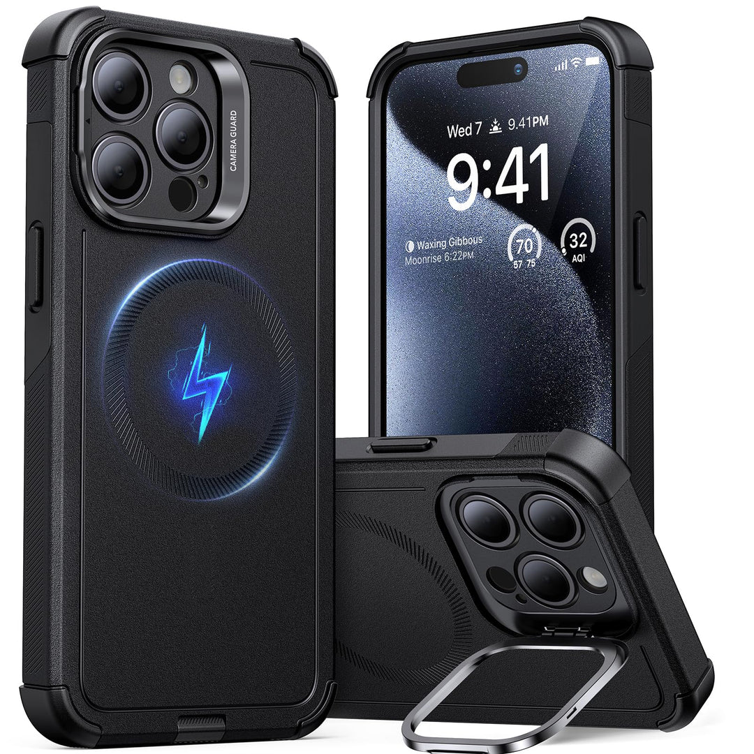 ESR for iPhone 17 Pro Max Case with Stash Stand, 7X Military-Grade Drop Protection with Camera Control, Shock-Absorbing Phone Rugged Cover, Compatible with MagSafe Accessories, Cyber Series, Black