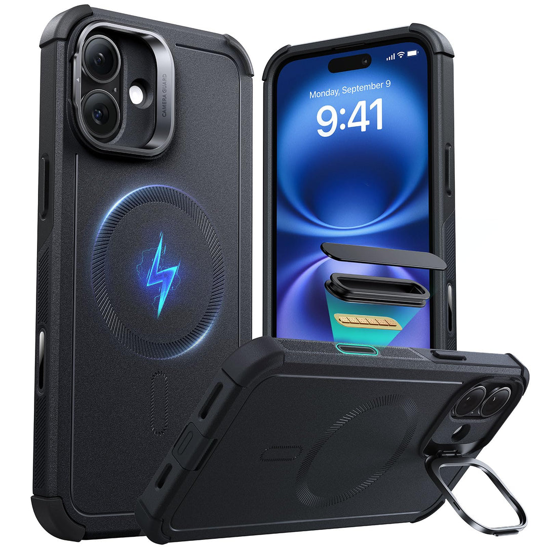ESR for iPhone 17 Pro Max Case with Stash Stand, 7X Military-Grade Drop Protection with Camera Control, Shock-Absorbing Phone Rugged Cover, Compatible with MagSafe Accessories, Cyber Series, Black