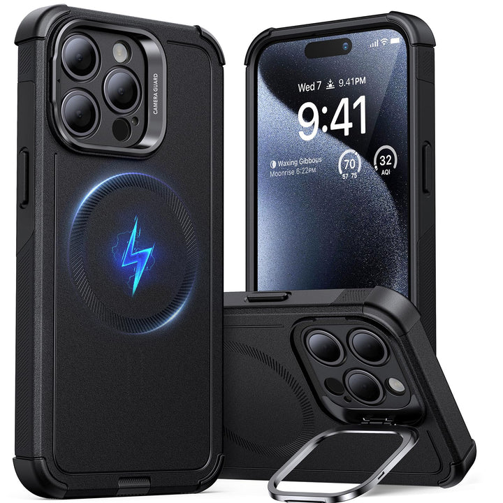 ESR for iPhone 17 Pro Max Case with Stash Stand, 7X Military-Grade Drop Protection with Camera Control, Shock-Absorbing Phone Rugged Cover, Compatible with MagSafe Accessories, Cyber Series, Black