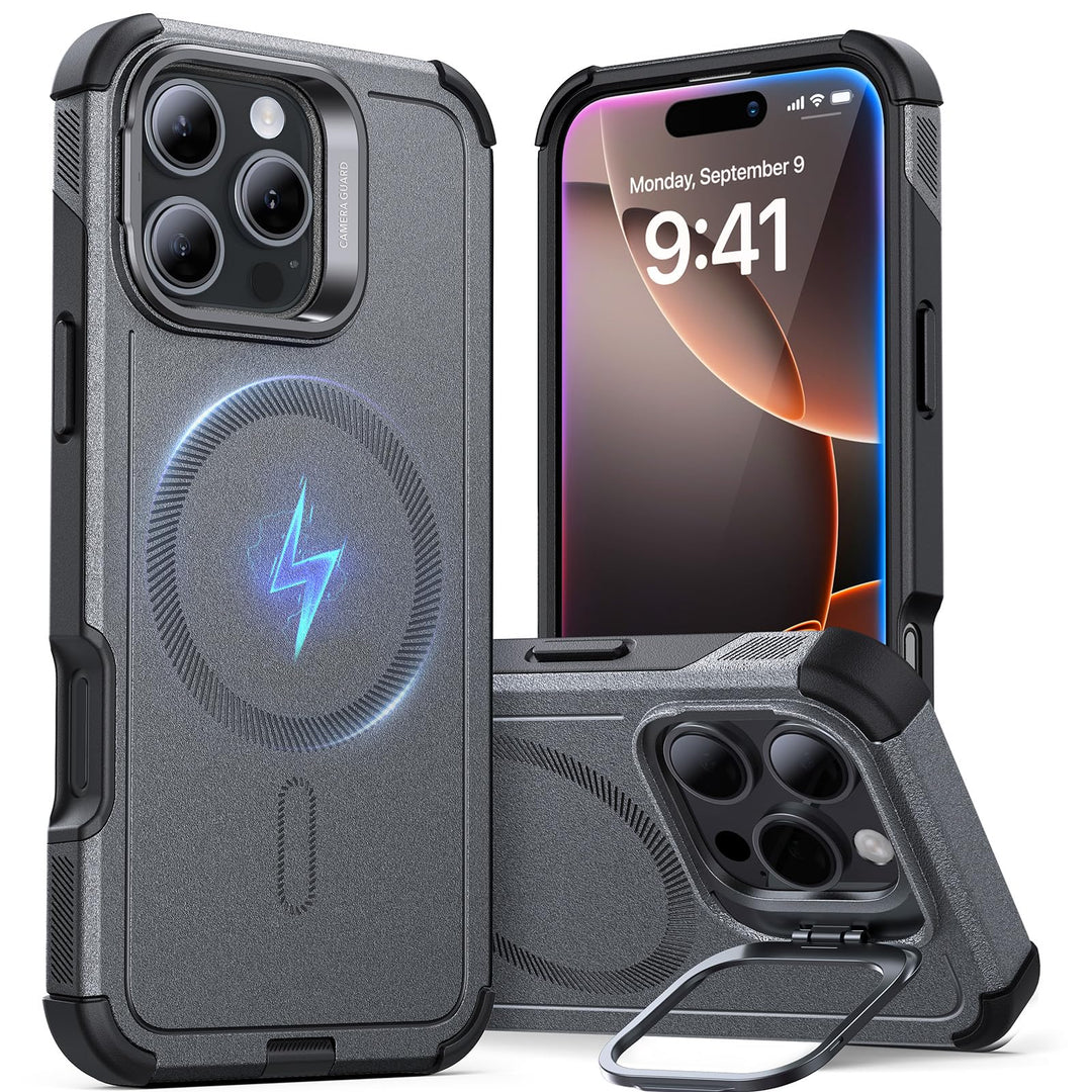ESR for iPhone 17 Pro Max Case with Stash Stand, 7X Military-Grade Drop Protection with Camera Control, Shock-Absorbing Phone Rugged Cover, Compatible with MagSafe Accessories, Cyber Series, Black