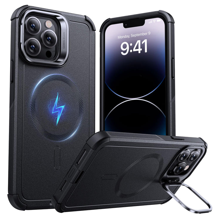 ESR for iPhone 17 Pro Max Case with Stash Stand, 7X Military-Grade Drop Protection with Camera Control, Shock-Absorbing Phone Rugged Cover, Compatible with MagSafe Accessories, Cyber Series, Black