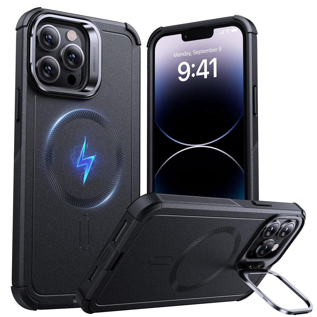 ESR for iPhone 17 Pro Max Case with Stash Stand, 7X Military-Grade Drop Protection with Camera Control, Shock-Absorbing Phone Rugged Cover, Compatible with MagSafe Accessories, Cyber Series, Black