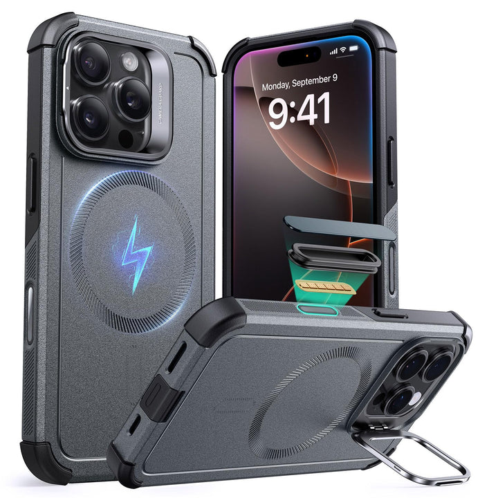 ESR for iPhone 17 Pro Max Case with Stash Stand, 7X Military-Grade Drop Protection with Camera Control, Shock-Absorbing Phone Rugged Cover, Compatible with MagSafe Accessories, Cyber Series, Black