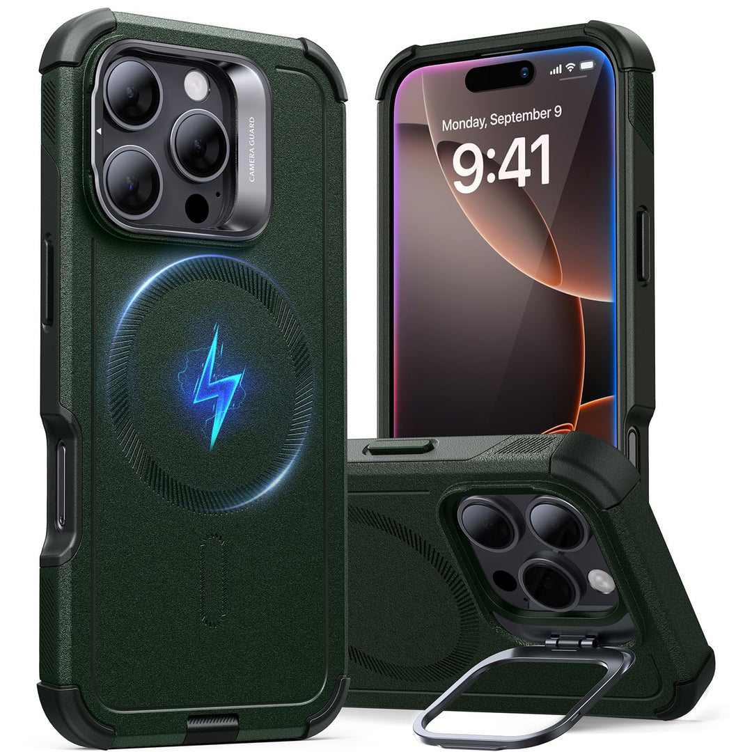 ESR for iPhone 17 Pro Max Case with Stash Stand, 7X Military-Grade Drop Protection with Camera Control, Shock-Absorbing Phone Rugged Cover, Compatible with MagSafe Accessories, Cyber Series, Black