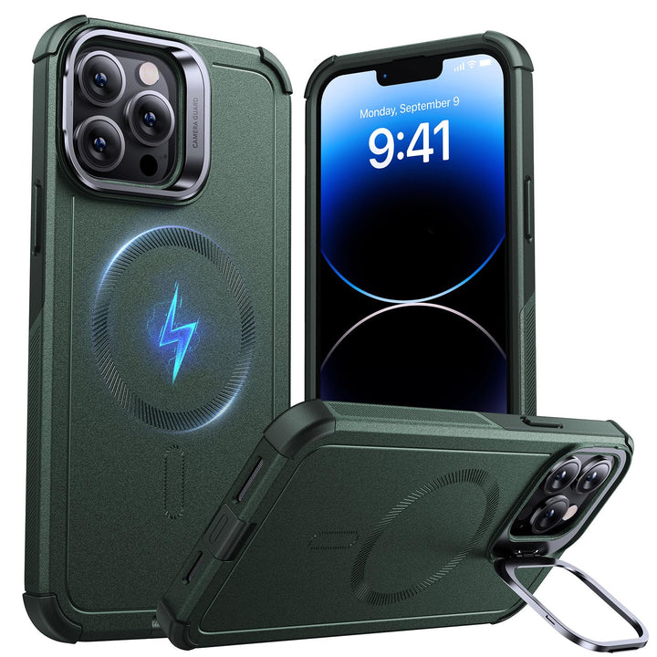 ESR for iPhone 17 Pro Max Case with Stash Stand, 7X Military-Grade Drop Protection with Camera Control, Shock-Absorbing Phone Rugged Cover, Compatible with MagSafe Accessories, Cyber Series, Black