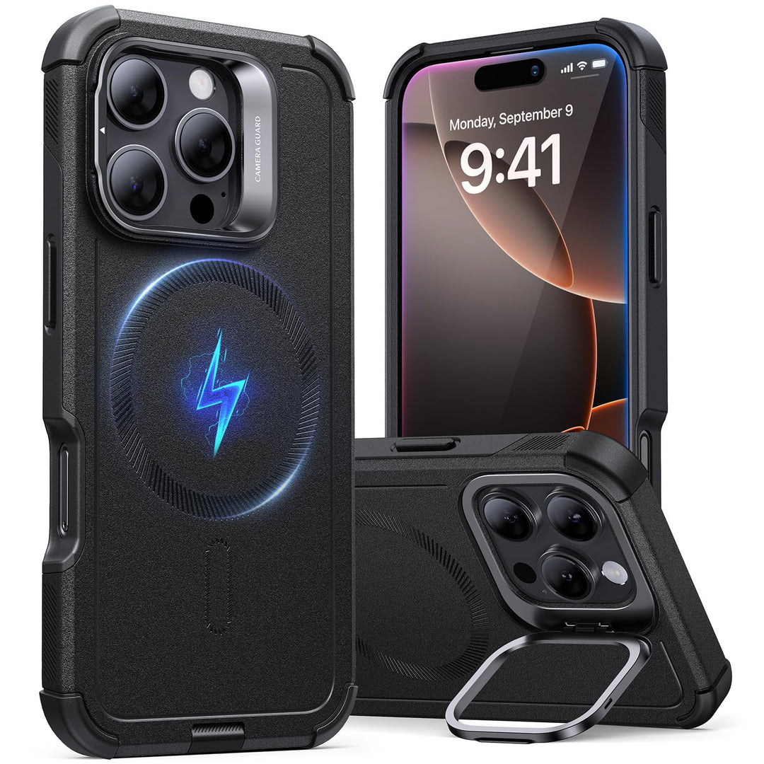 ESR for iPhone 17 Pro Max Case with Stash Stand, 7X Military-Grade Drop Protection with Camera Control, Shock-Absorbing Phone Rugged Cover, Compatible with MagSafe Accessories, Cyber Series, Black