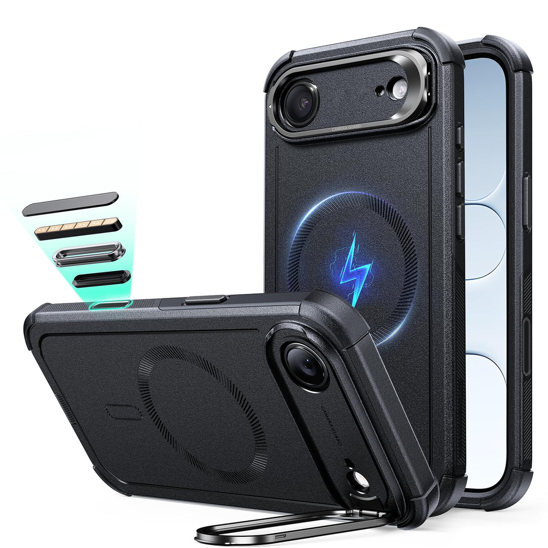 ESR for iPhone 17 Pro Max Case with Stash Stand, 7X Military-Grade Drop Protection with Camera Control, Shock-Absorbing Phone Rugged Cover, Compatible with MagSafe Accessories, Cyber Series, Black
