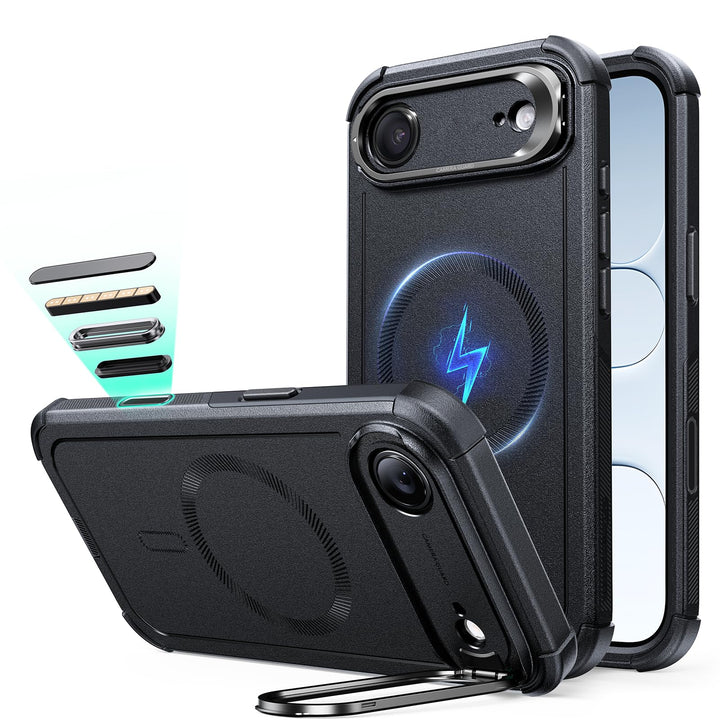 ESR for iPhone 17 Pro Max Case with Stash Stand, 7X Military-Grade Drop Protection with Camera Control, Shock-Absorbing Phone Rugged Cover, Compatible with MagSafe Accessories, Cyber Series, Black