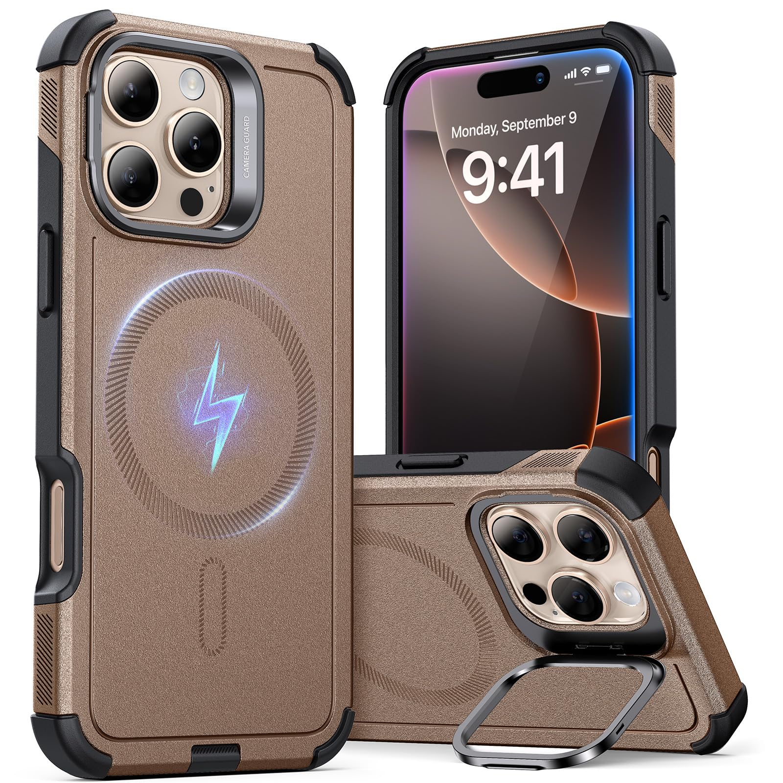 ESR for iPhone 17 Pro Max Case with Stash Stand, 7X Military-Grade Drop Protection with Camera Control, Shock-Absorbing Phone Rugged Cover, Compatible with MagSafe Accessories, Cyber Series, Black