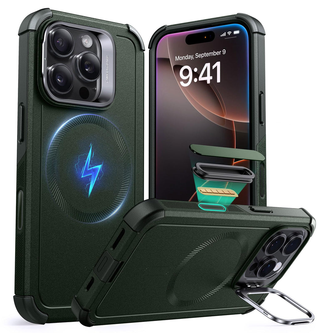 ESR for iPhone 17 Pro Max Case with Stash Stand, 7X Military-Grade Drop Protection with Camera Control, Shock-Absorbing Phone Rugged Cover, Compatible with MagSafe Accessories, Cyber Series, Black
