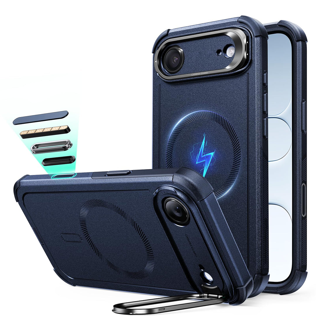 ESR for iPhone 17 Pro Max Case with Stash Stand, 7X Military-Grade Drop Protection with Camera Control, Shock-Absorbing Phone Rugged Cover, Compatible with MagSafe Accessories, Cyber Series, Black
