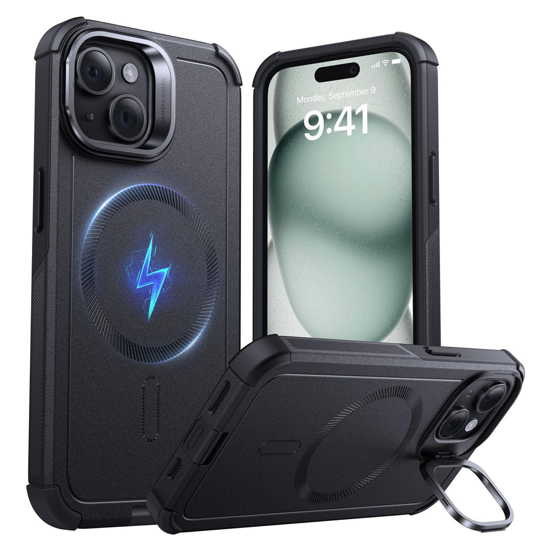 ESR for iPhone 17 Pro Max Case with Stash Stand, 7X Military-Grade Drop Protection with Camera Control, Shock-Absorbing Phone Rugged Cover, Compatible with MagSafe Accessories, Cyber Series, Black