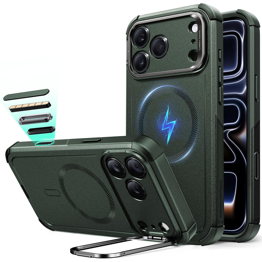 ESR for iPhone 17 Pro Max Case with Stash Stand, 7X Military-Grade Drop Protection with Camera Control, Shock-Absorbing Phone Rugged Cover, Compatible with MagSafe Accessories, Cyber Series, Black