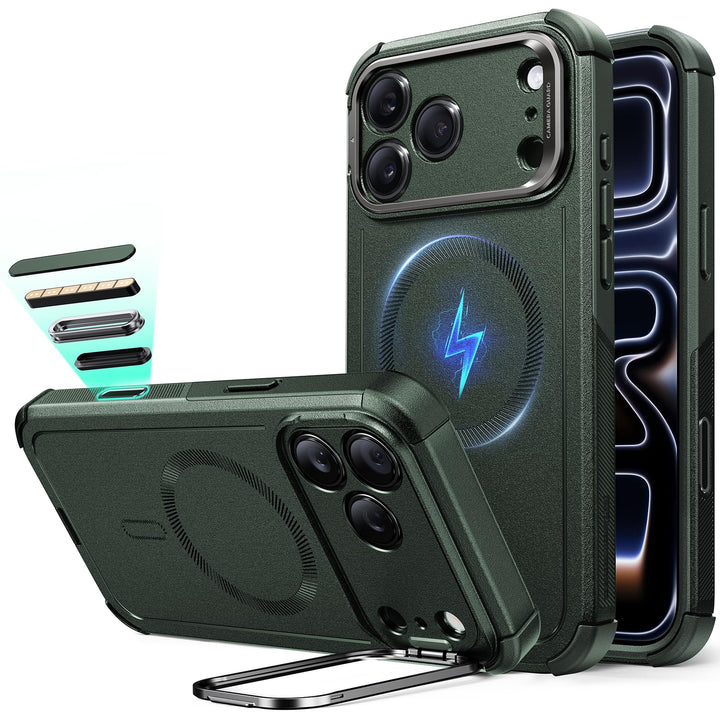 ESR for iPhone 17 Pro Max Case with Stash Stand, 7X Military-Grade Drop Protection with Camera Control, Shock-Absorbing Phone Rugged Cover, Compatible with MagSafe Accessories, Cyber Series, Black