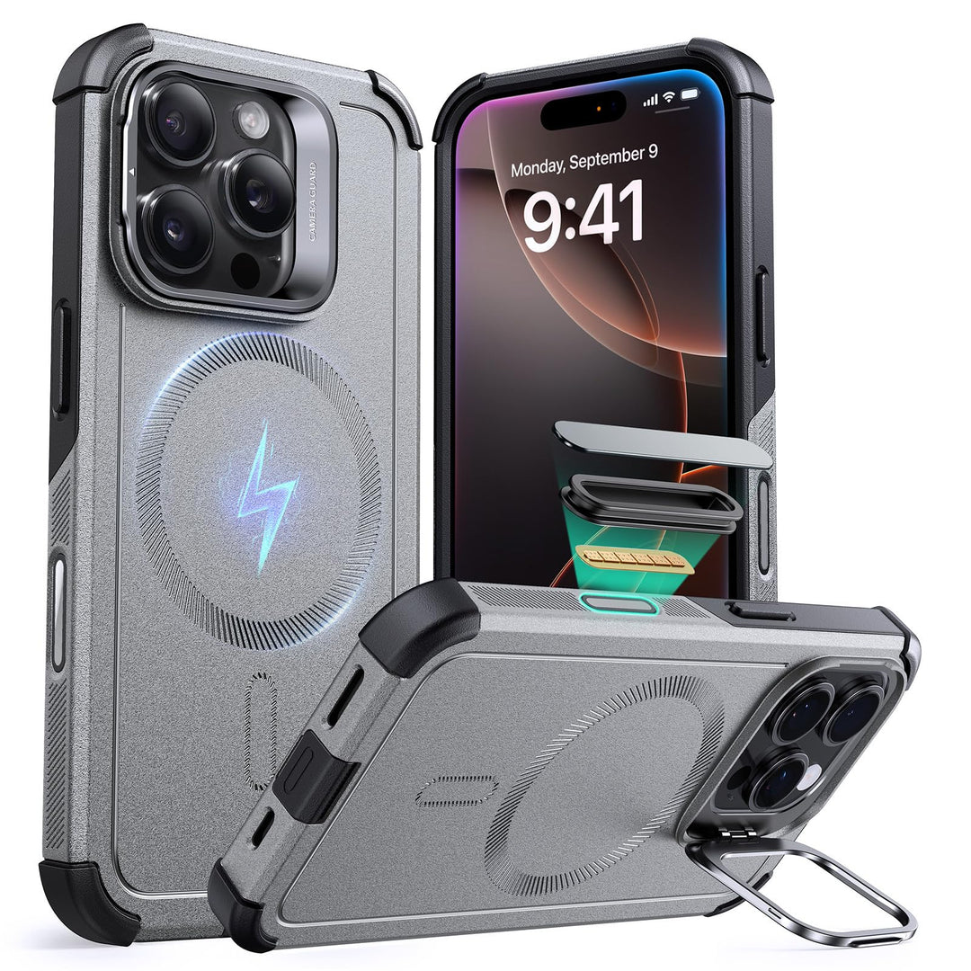 ESR for iPhone 17 Pro Max Case with Stash Stand, 7X Military-Grade Drop Protection with Camera Control, Shock-Absorbing Phone Rugged Cover, Compatible with MagSafe Accessories, Cyber Series, Black