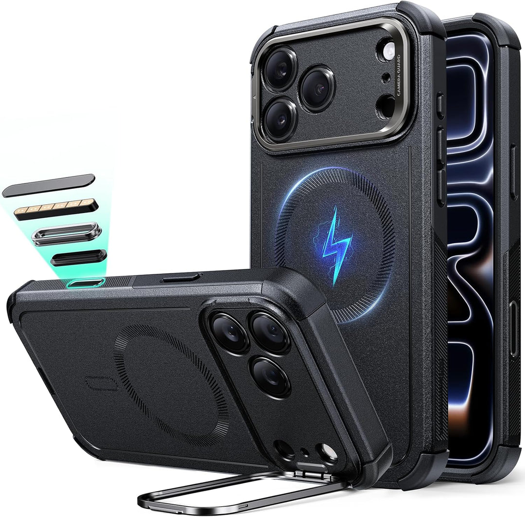 ESR for iPhone 17 Pro Max Case with Stash Stand, 7X Military-Grade Drop Protection with Camera Control, Shock-Absorbing Phone Rugged Cover, Compatible with MagSafe Accessories, Cyber Series, Black