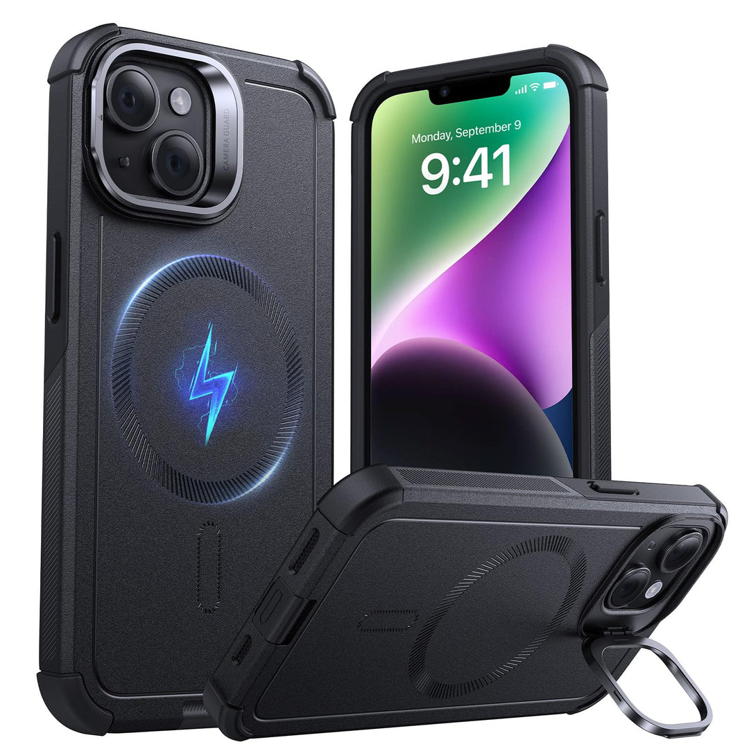 ESR for iPhone 17 Pro Max Case with Stash Stand, 7X Military-Grade Drop Protection with Camera Control, Shock-Absorbing Phone Rugged Cover, Compatible with MagSafe Accessories, Cyber Series, Black