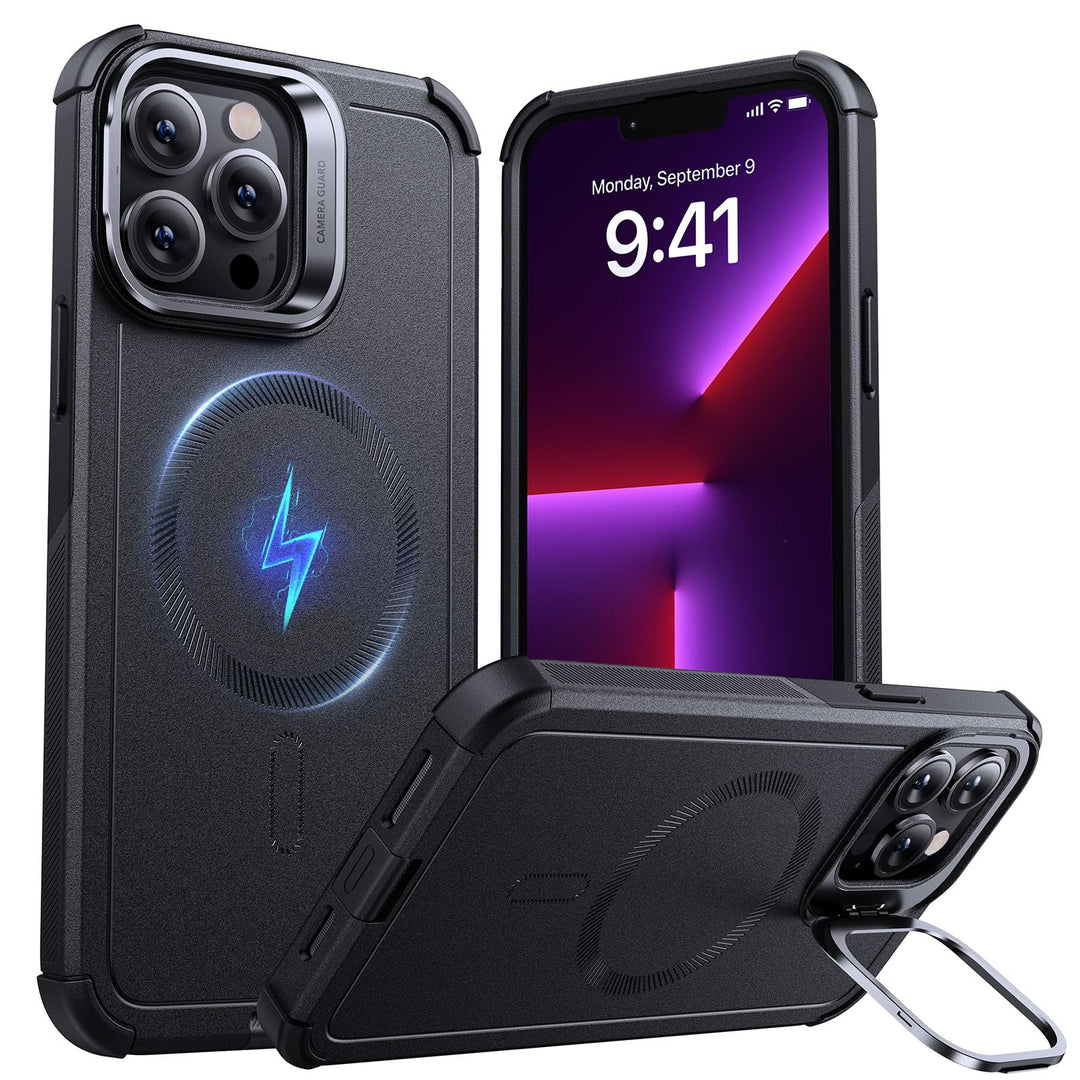 ESR for iPhone 17 Pro Max Case with Stash Stand, 7X Military-Grade Drop Protection with Camera Control, Shock-Absorbing Phone Rugged Cover, Compatible with MagSafe Accessories, Cyber Series, Black