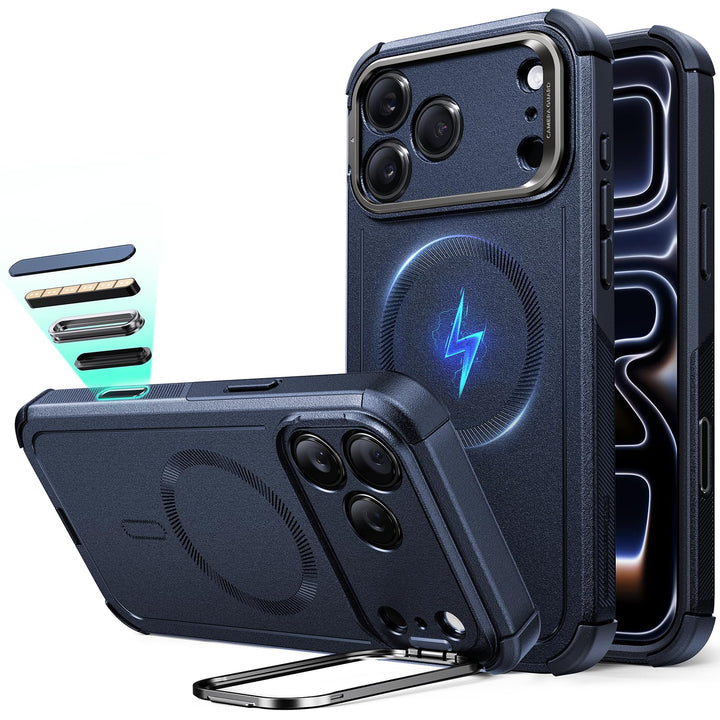 ESR for iPhone 17 Pro Max Case with Stash Stand, 7X Military-Grade Drop Protection with Camera Control, Shock-Absorbing Phone Rugged Cover, Compatible with MagSafe Accessories, Cyber Series, Black