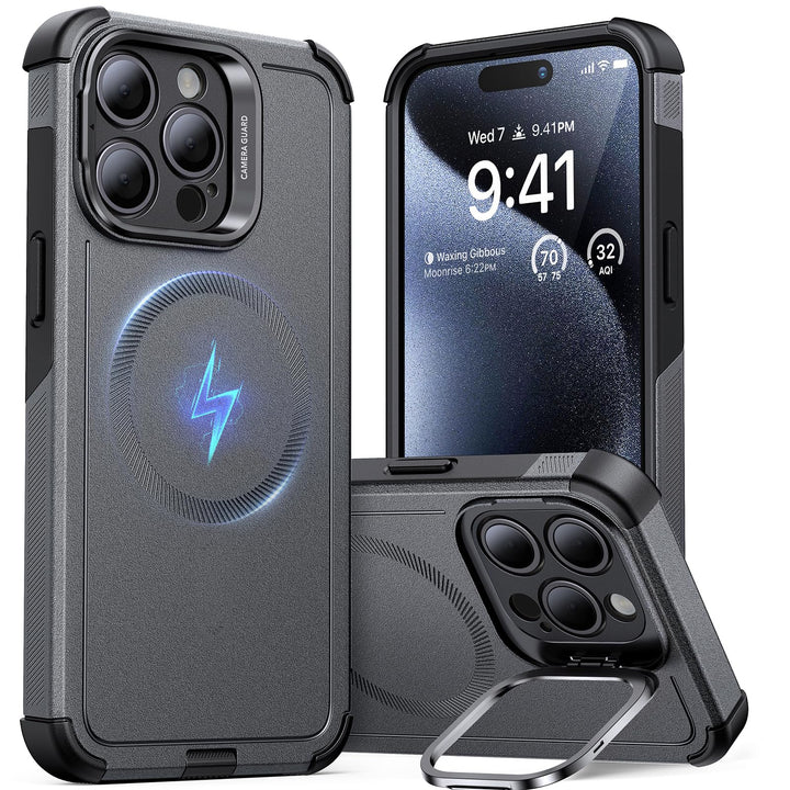 ESR for iPhone 17 Pro Max Case with Stash Stand, 7X Military-Grade Drop Protection with Camera Control, Shock-Absorbing Phone Rugged Cover, Compatible with MagSafe Accessories, Cyber Series, Black