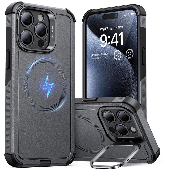 ESR for iPhone 17 Pro Max Case with Stash Stand, 7X Military-Grade Drop Protection with Camera Control, Shock-Absorbing Phone Rugged Cover, Compatible with MagSafe Accessories, Cyber Series, Black