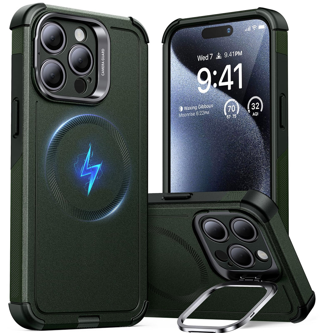 ESR for iPhone 17 Pro Max Case with Stash Stand, 7X Military-Grade Drop Protection with Camera Control, Shock-Absorbing Phone Rugged Cover, Compatible with MagSafe Accessories, Cyber Series, Black