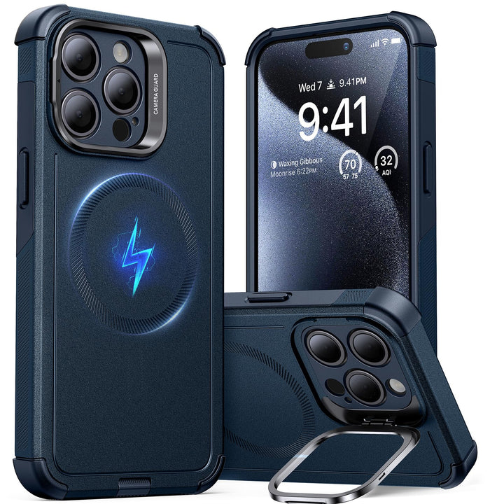 ESR for iPhone 17 Pro Max Case with Stash Stand, 7X Military-Grade Drop Protection with Camera Control, Shock-Absorbing Phone Rugged Cover, Compatible with MagSafe Accessories, Cyber Series, Black