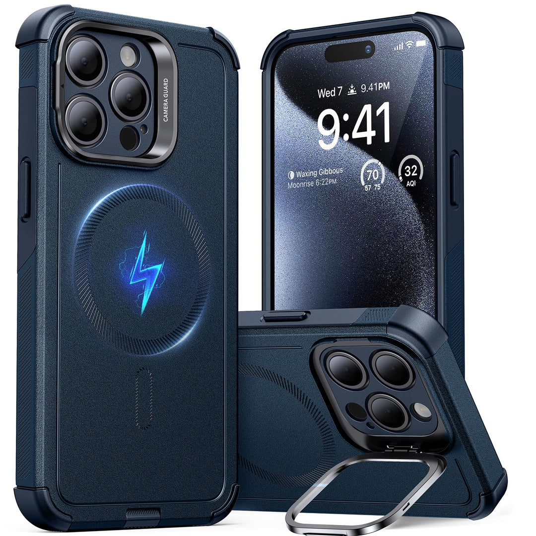 ESR for iPhone 17 Pro Max Case with Stash Stand, 7X Military-Grade Drop Protection with Camera Control, Shock-Absorbing Phone Rugged Cover, Compatible with MagSafe Accessories, Cyber Series, Black