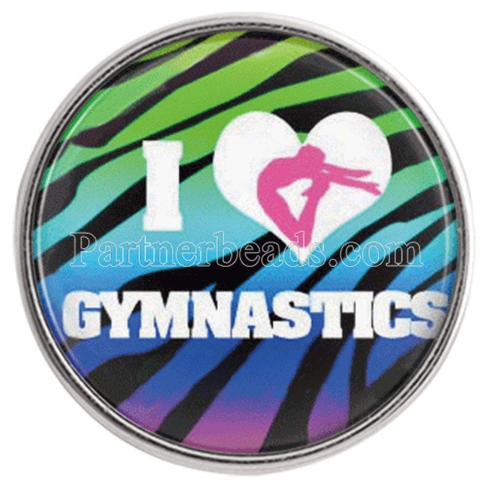 Glass Domed Snap - Snap Jewelry - I Love Gymnastics - Gymnastics Love